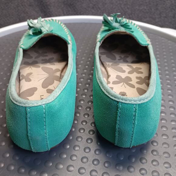 Lands' End Women Suede Moccasin Slip on Loafers Green - Picture 3 of 6